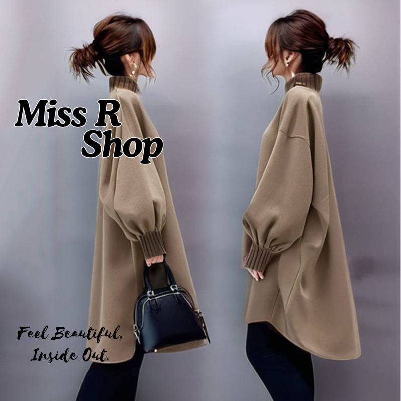 日系純色上衣 秋季針織領口 袖口拼接衛衣 n319