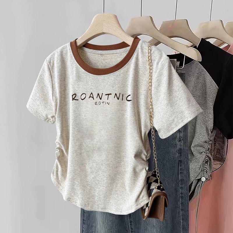 美式短袖T恤收腰短款上衣  748