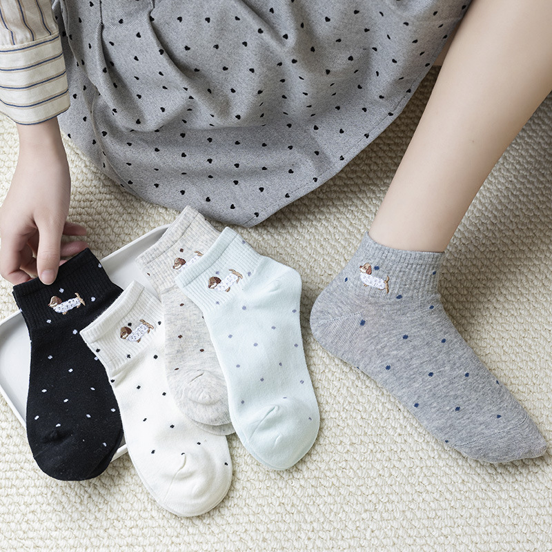 臘腸狗夏季薄款 波點短筒船襪 49