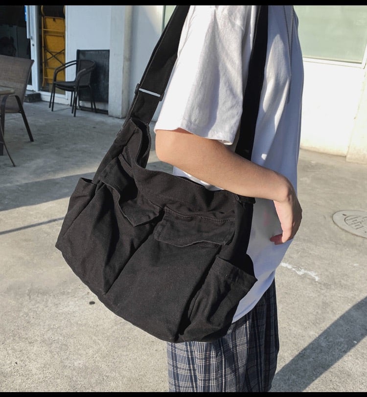 文藝單肩包 ins大容量 工裝帆布包 503