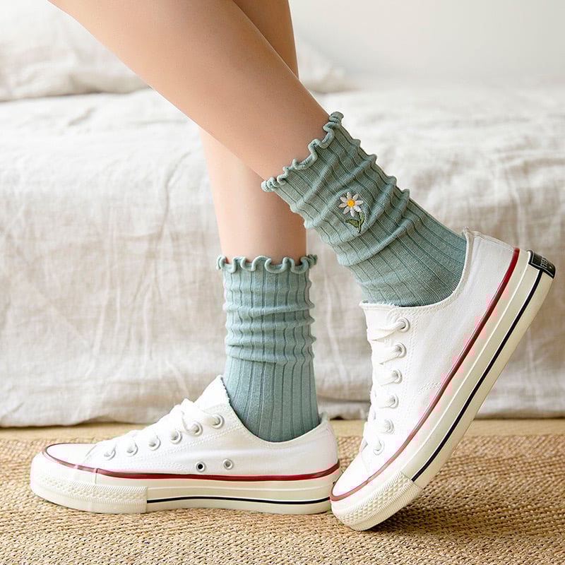 網紅襪子 中筒日系小菊花 薄款堆堆襪  65