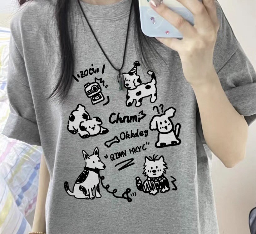 灰色寬鬆短袖T恤 中長款小眾美式上衣   706