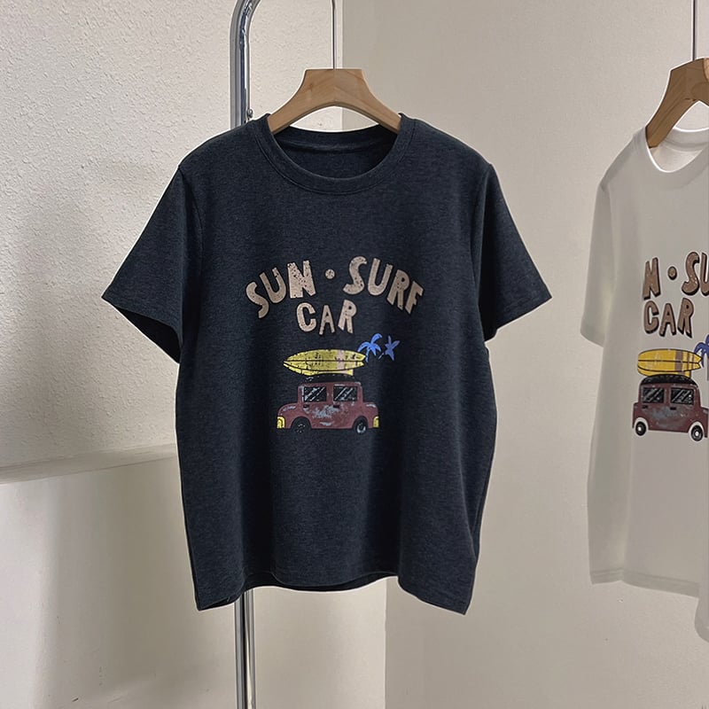 (春秋款)百搭汽車卡通 顯瘦灰色短袖T恤 715