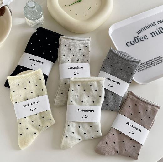 奶油系卷邊點點韓系襪 72