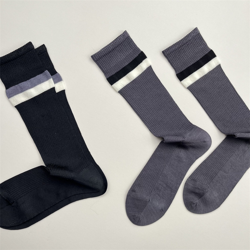 撞色二杠條紋小腿襪   32