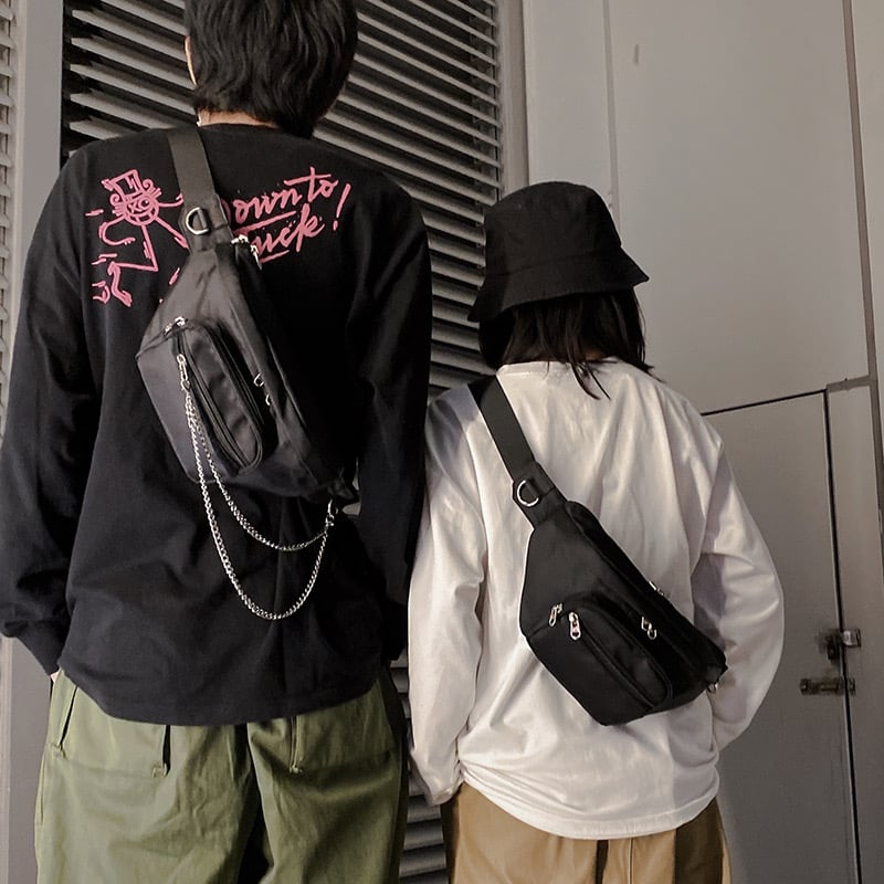 胸包/腰包 日系學生挎包 (黑色不帶鏈條)  555