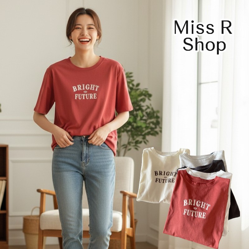 春夏小清新 BRIGHT 印花 短袖T恤 韓系日系 純棉透氣 字母上衣 寬鬆顯瘦 韓感 ins百搭 學生 n60001