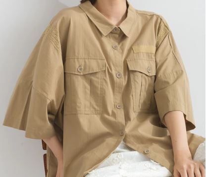 蕾絲拼接寬版襯衫 乾爽棉質 成熟女性風  j1301