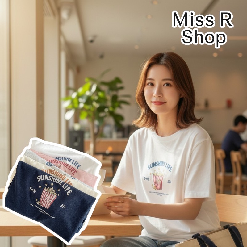 春夏可愛爆米花 短袖T恤 韓系日系 純棉透氣 寬鬆顯瘦 正韓感 食物系印花 ins百搭 學生 n60007