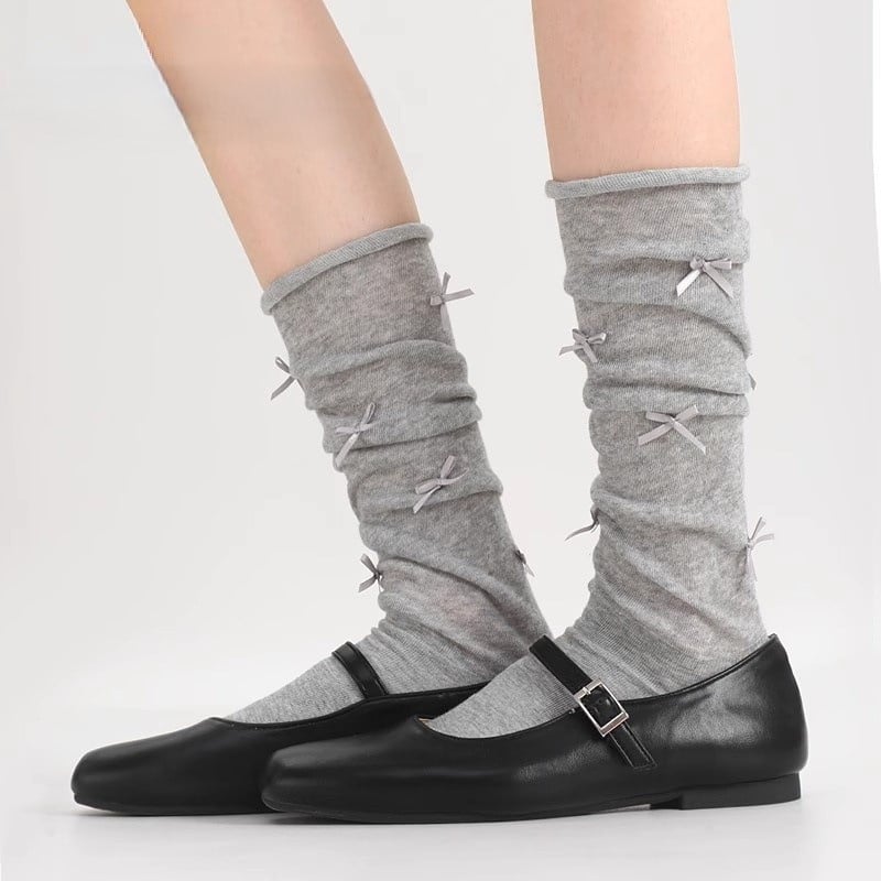 絲帶蝴蝶結 中筒堆堆棉襪 夏薄款透氣吸汗防臭無骨襪  62