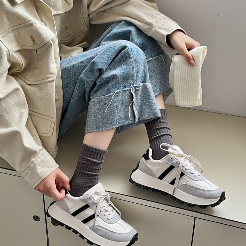 高羅口純色 女士中筒襪 百搭韓版精梳棉襪  55