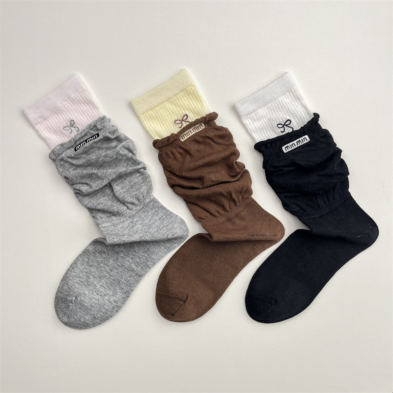 雙層撞色堆堆襪薄款中筒襪 40