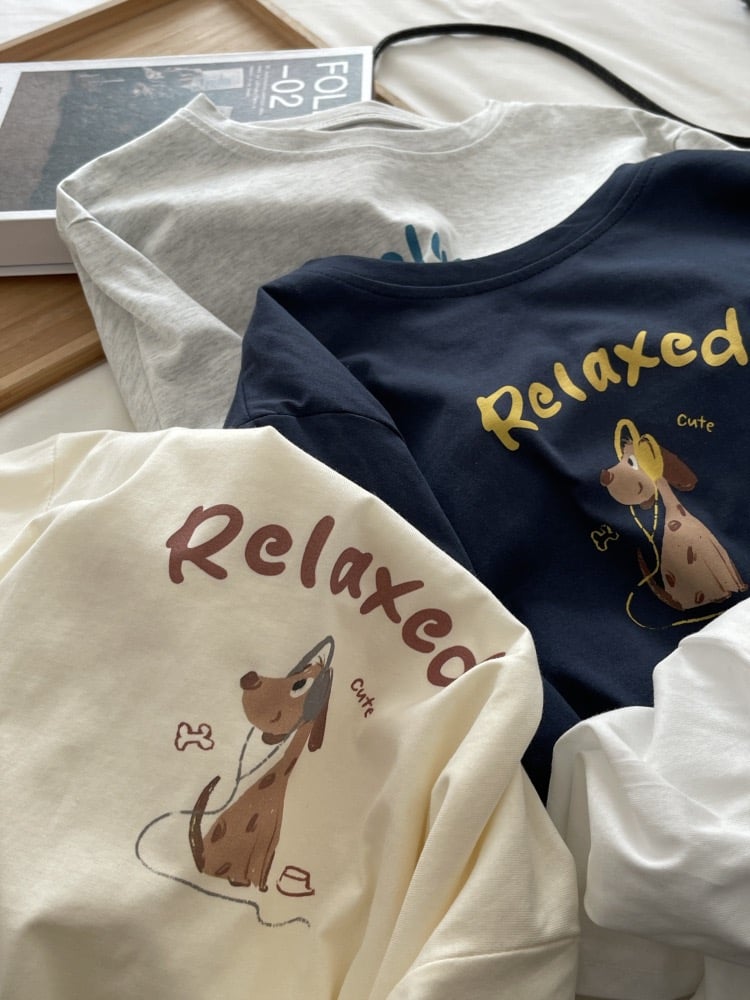 韓版純棉卡通長袖T恤 女圓領休閒上衣  百搭 舒適 可愛 日系 韓系 潮流 n60005