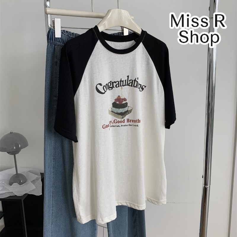 輕薄透氣雪花棉 韓系印花短袖 插肩袖T恤垂感上衣  737