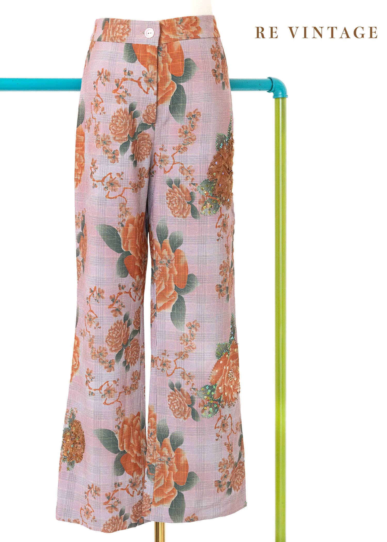 Orange Rose 粉色格紋高腰直筒褲（28"）