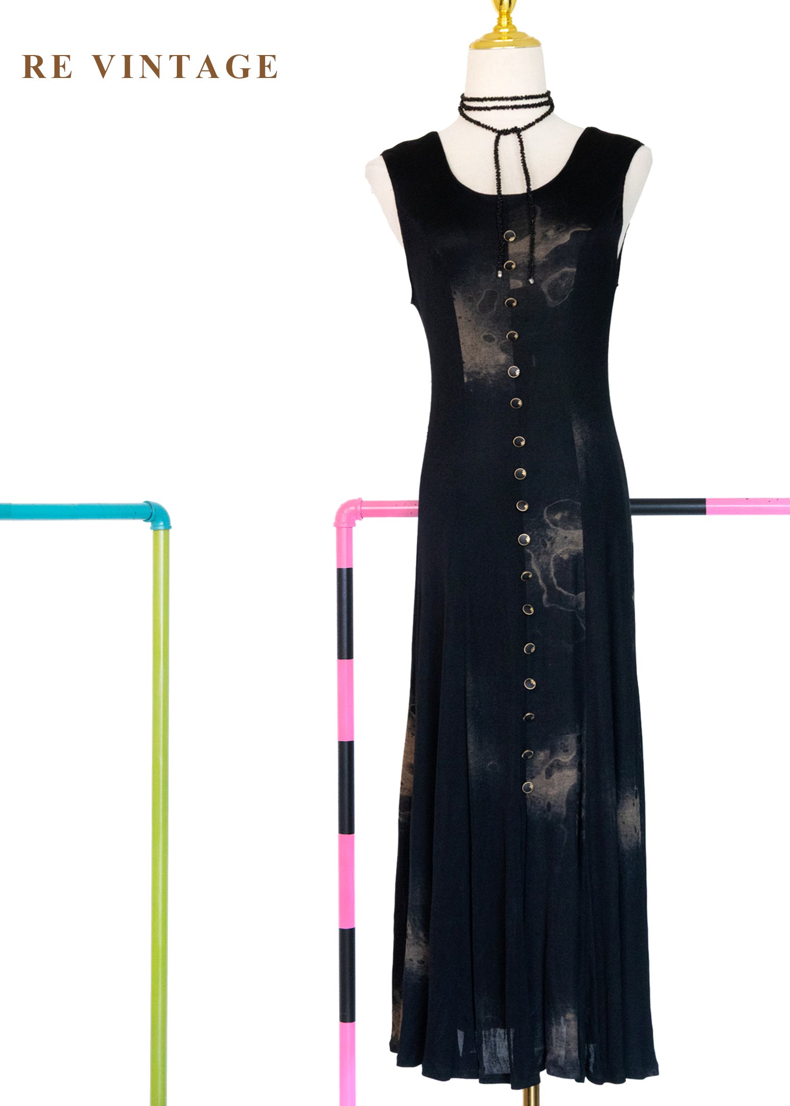 潑墨暈染排釦唯美長洋裝