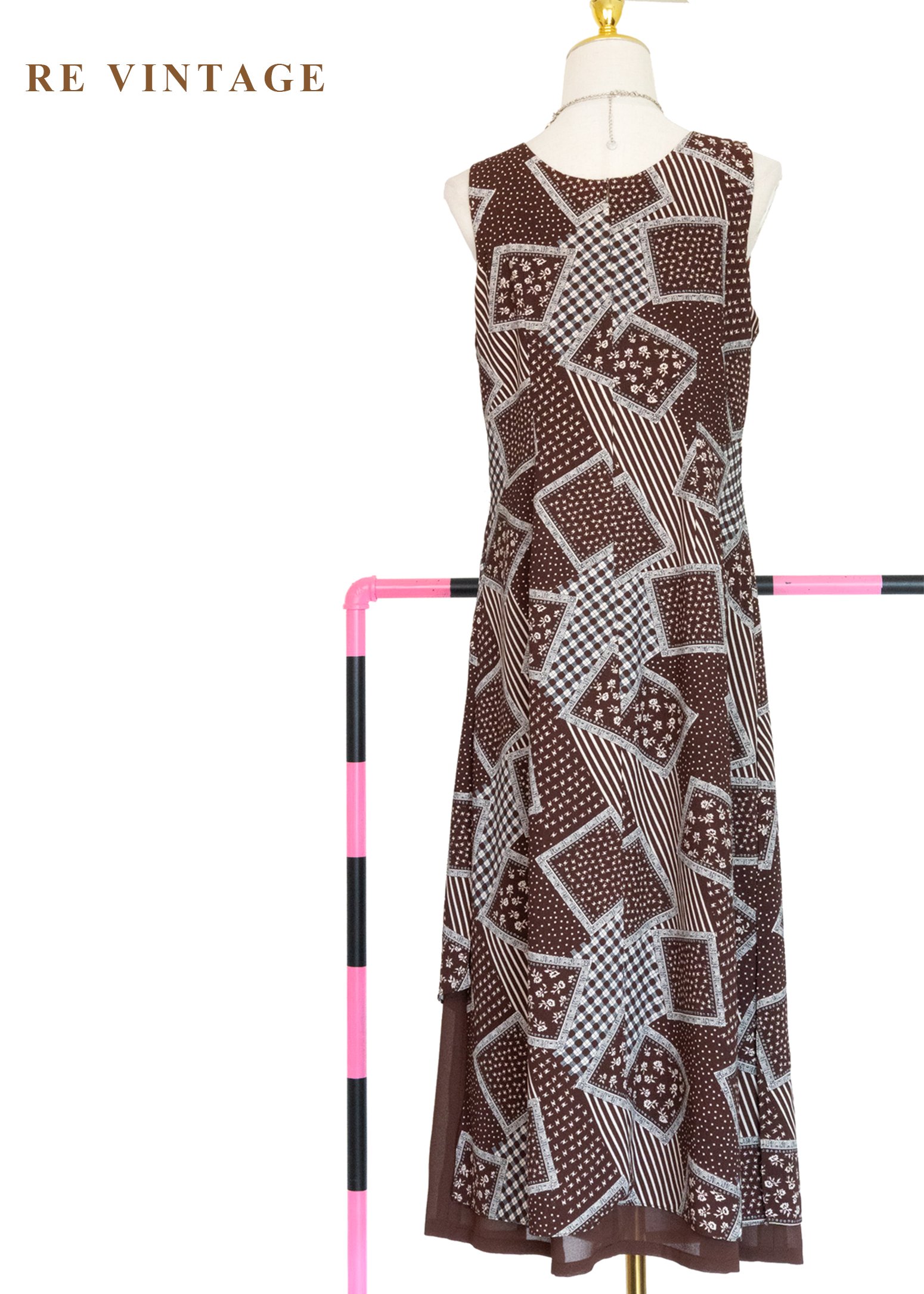 可可方盒 - 幾何拼貼雪紡長洋裝