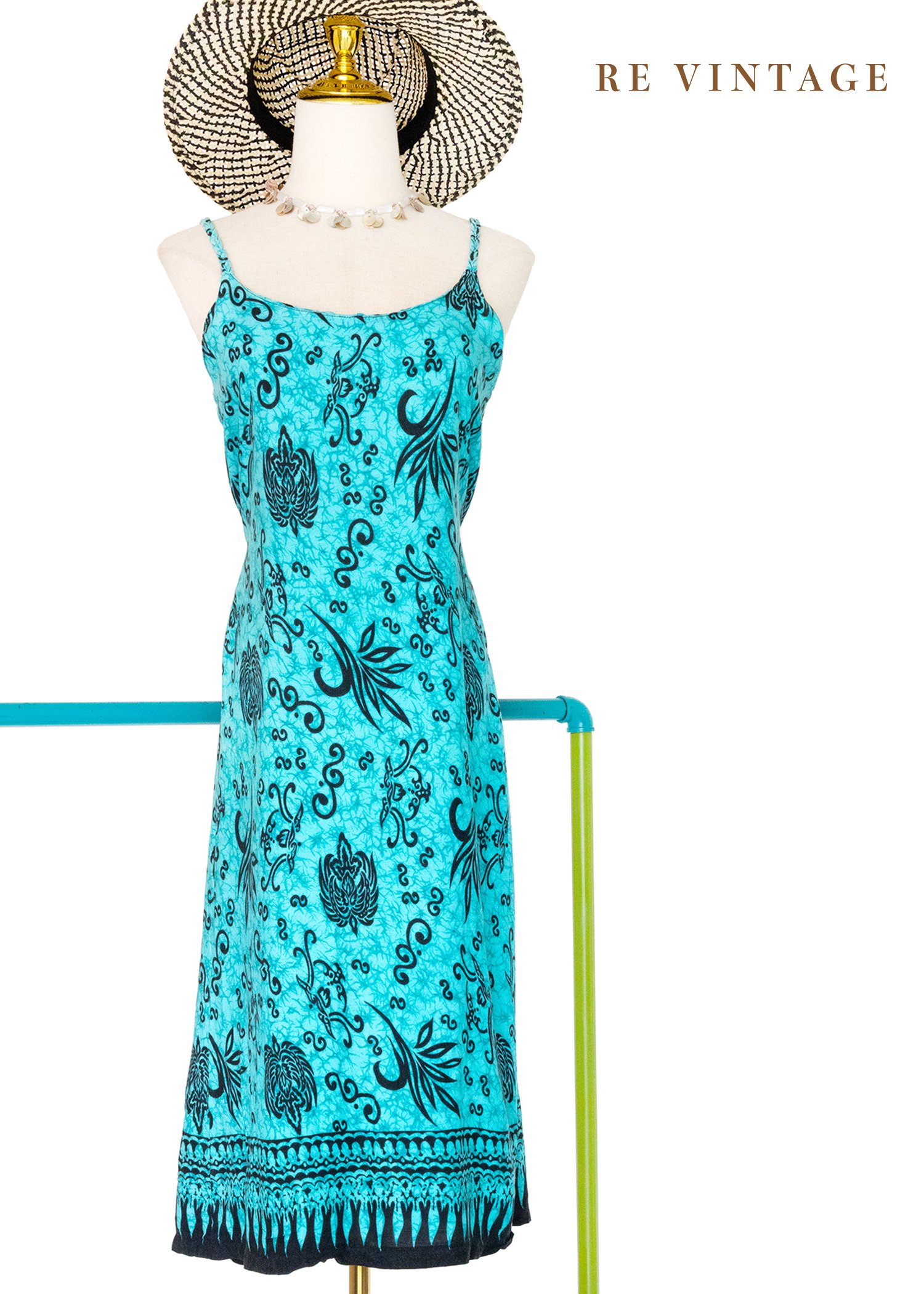 海洋綠民族世界細肩帶洋裝