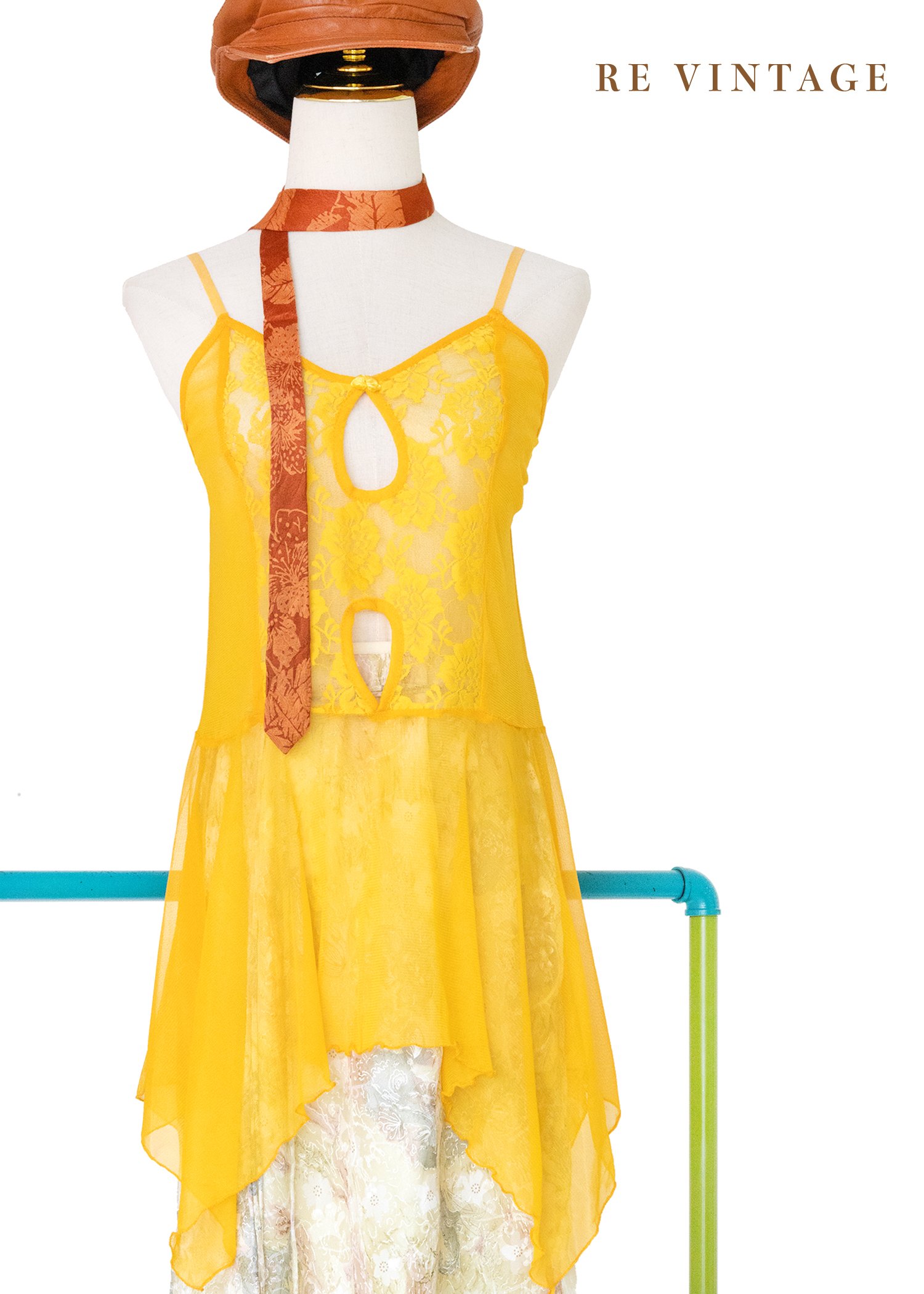 耀眼雙洞の橘黃蕾絲背心