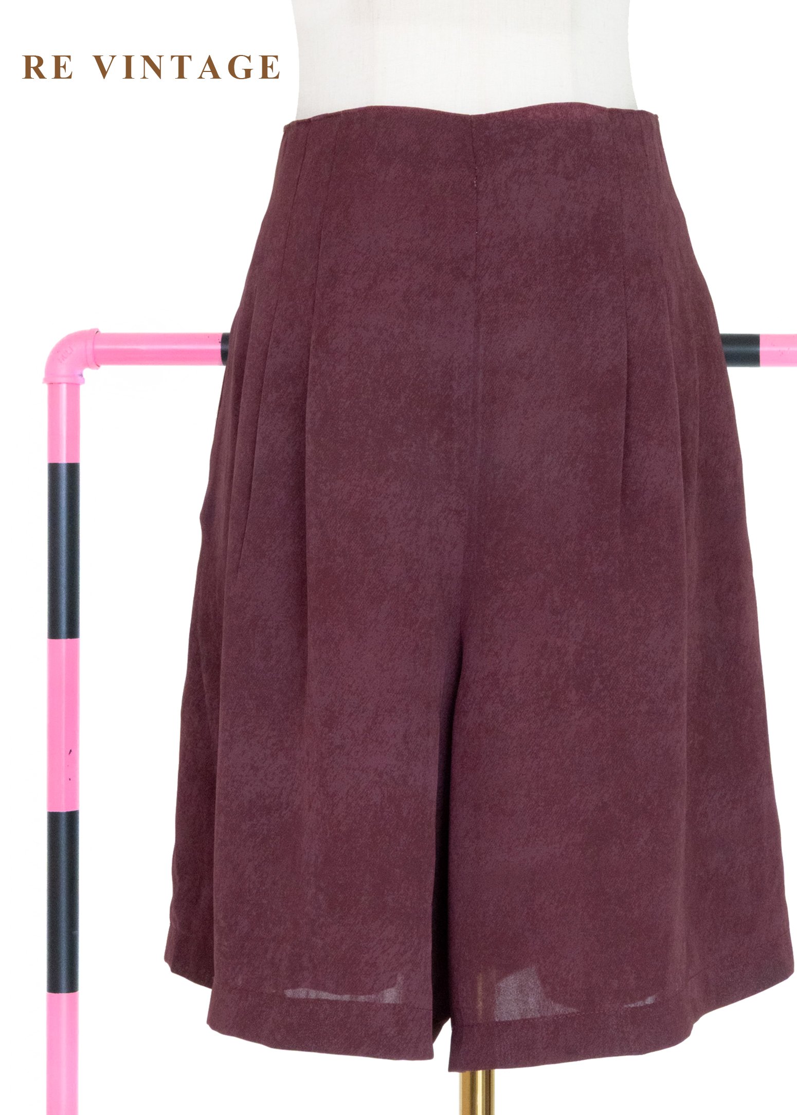 酒紅斑駁紋路高腰寬版五分褲（29"）