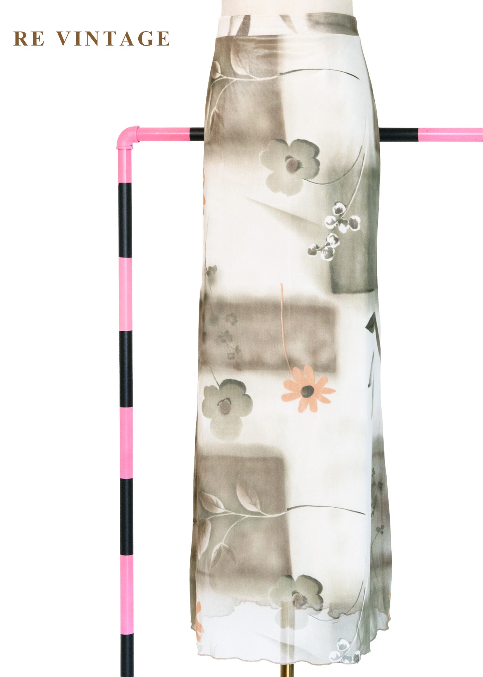 朦朧花影白牆網紗長裙（27-33"）