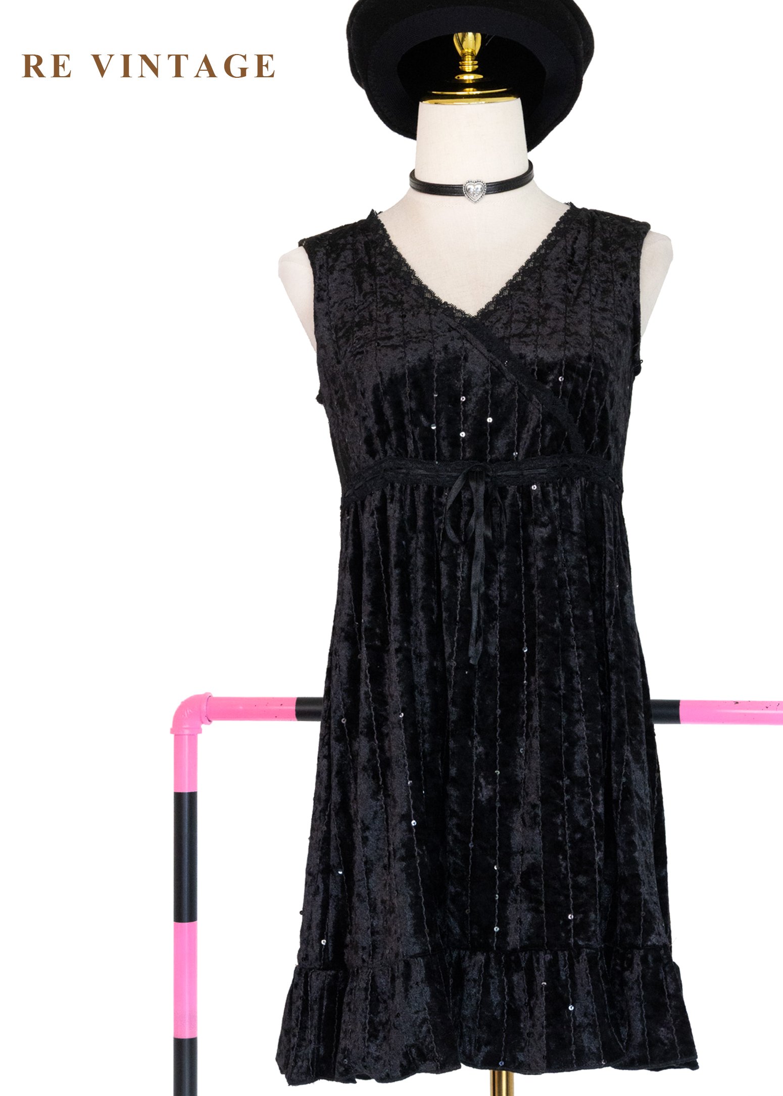 無聲流星黑絨迷你洋裝