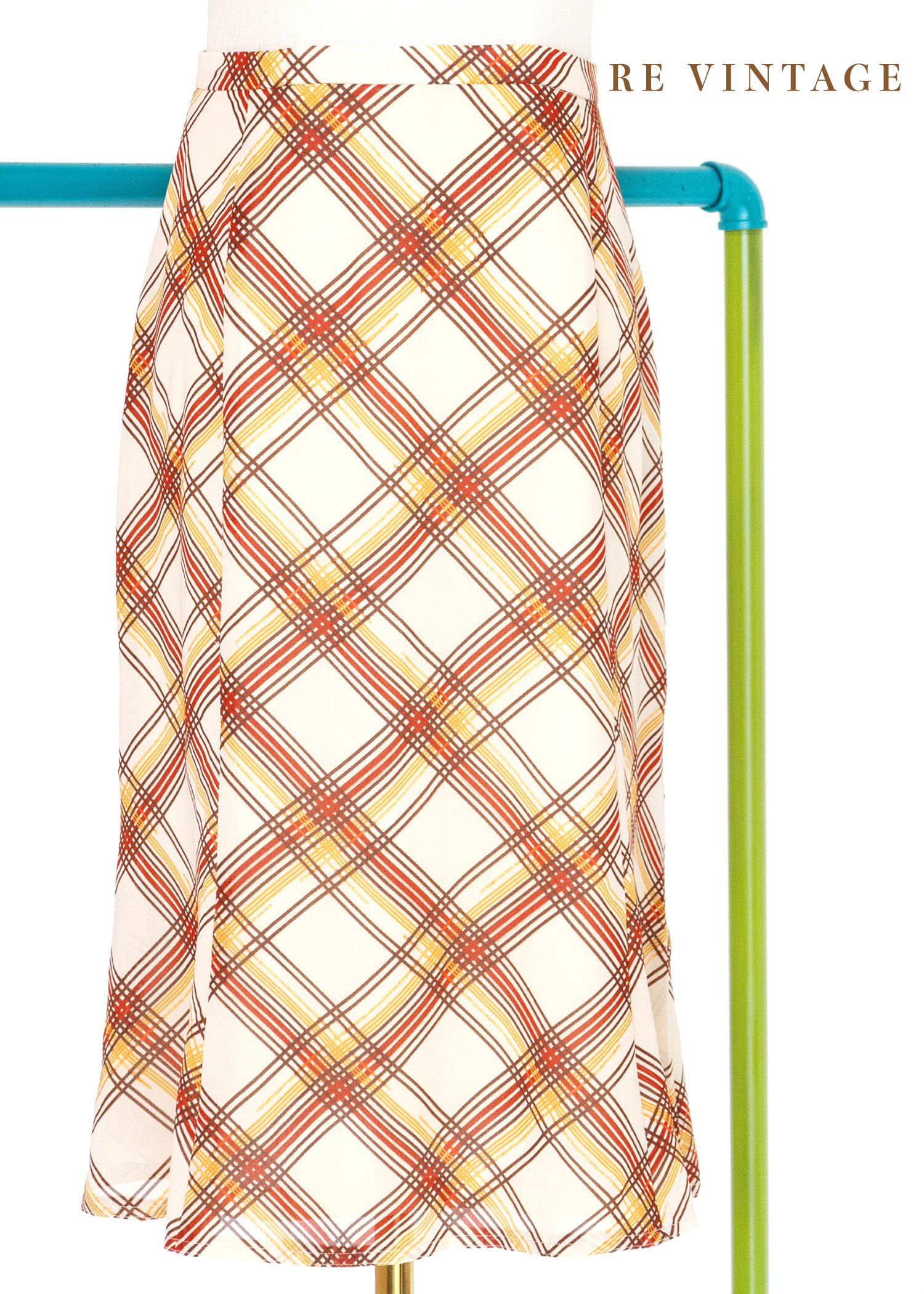 氣質單品 - 橘黃色菱格紋及膝裙（～25"）