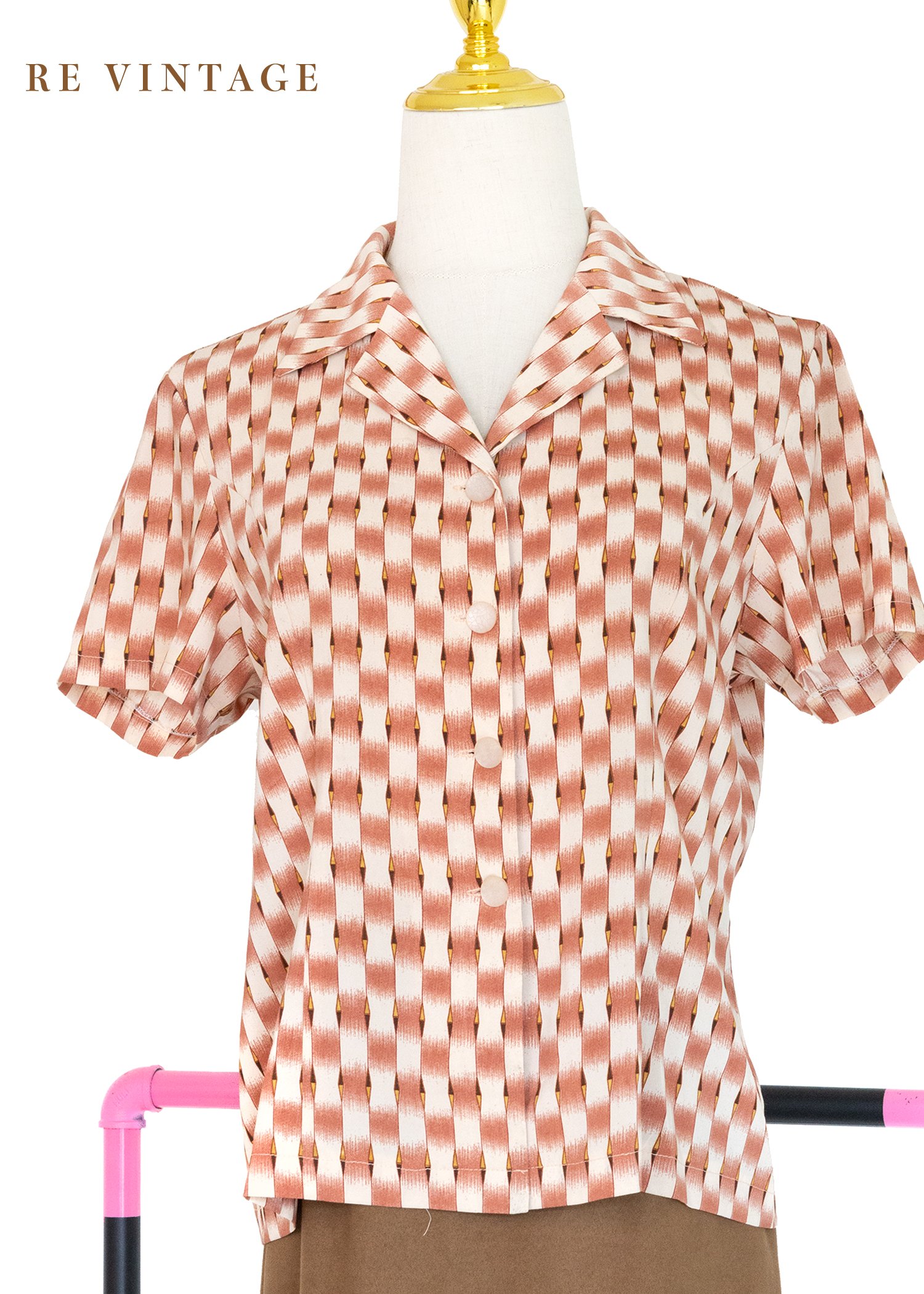 粉橘色視覺迷宮短袖襯衫