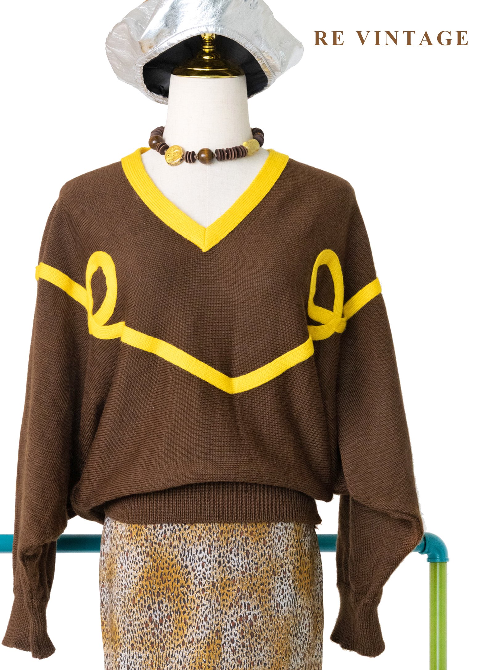 巧克力檸檬黃飛鼠袖調皮針織毛衣