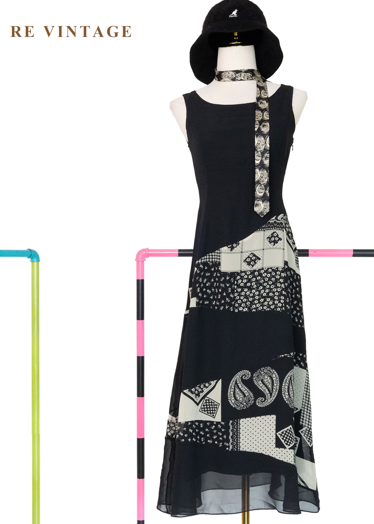 異時空拼接反骨黑色長洋裝