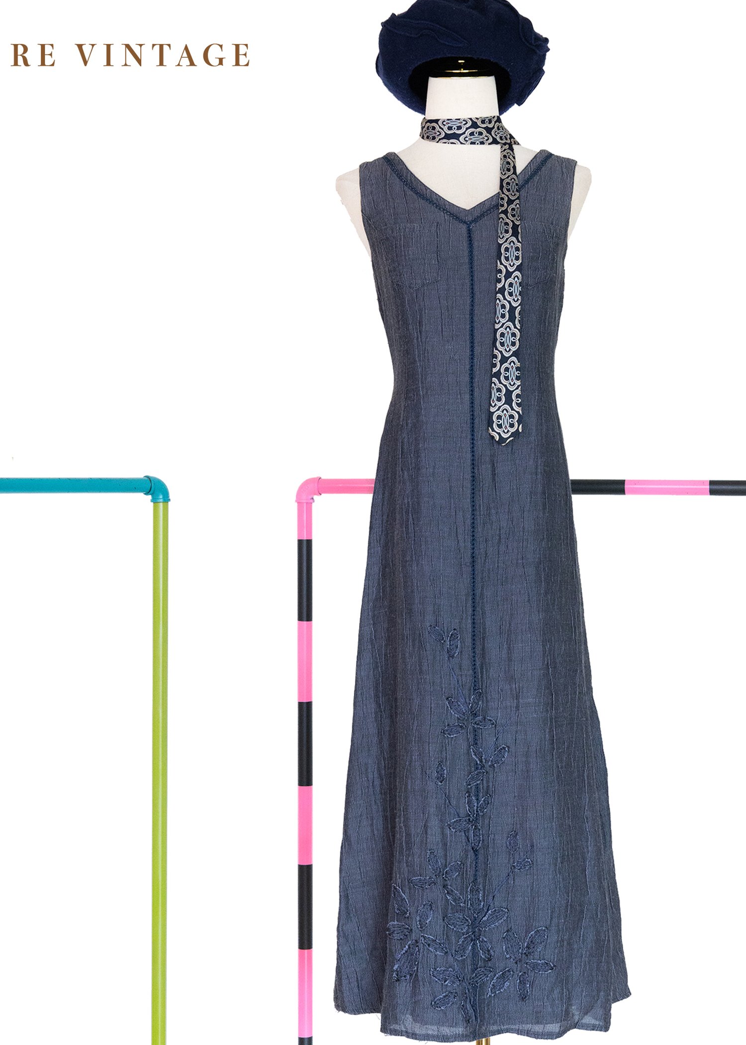 藍染花徑花朵的故事長洋裝