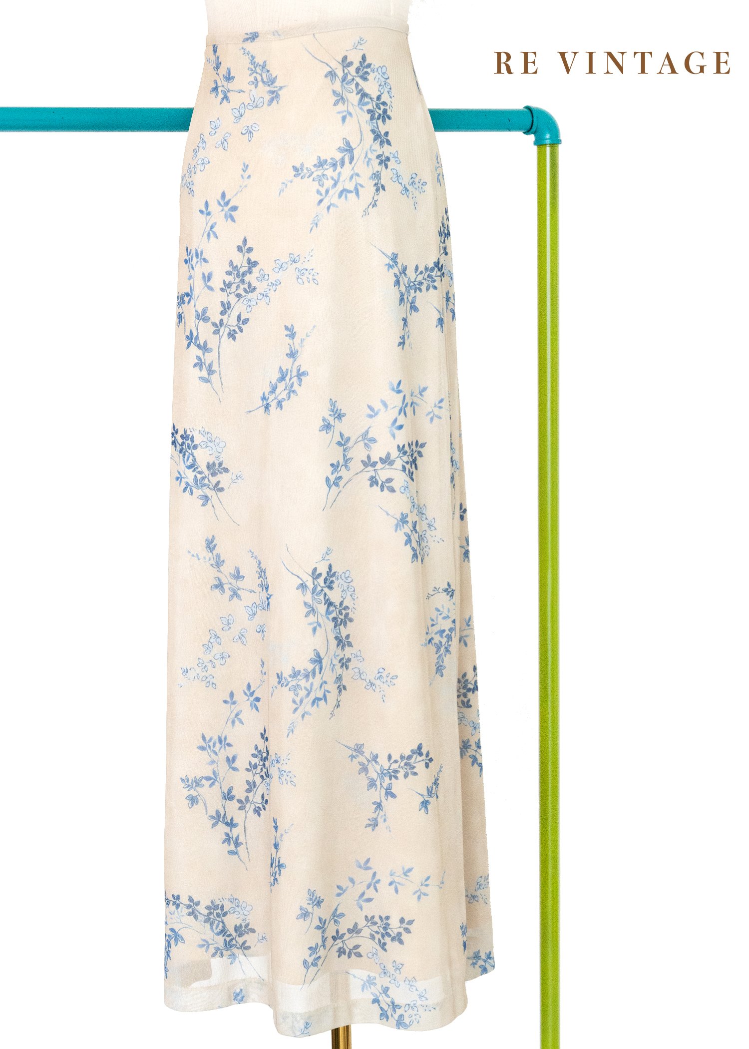 香草色藍色小花長裙（24-26"）