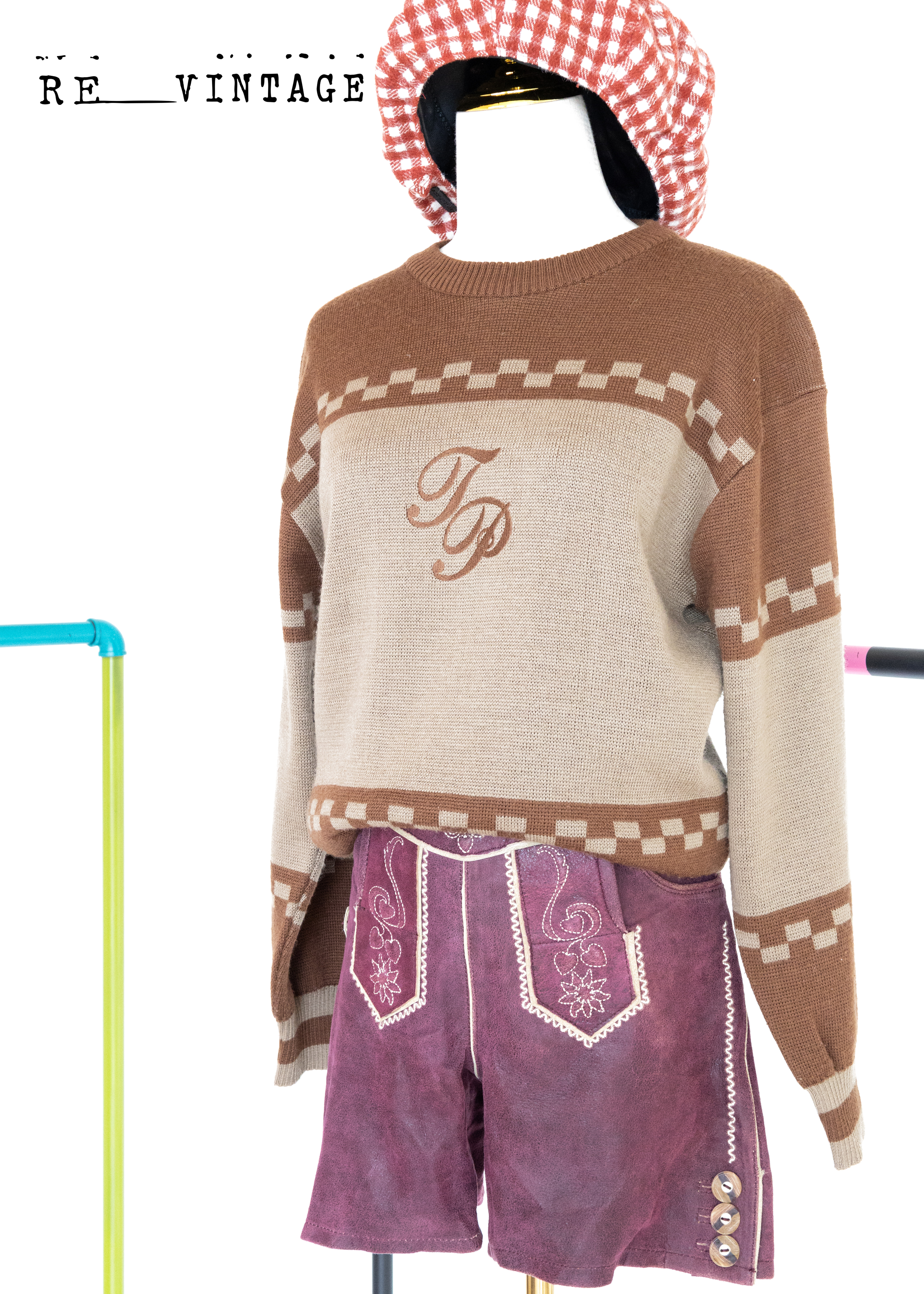 賽車格紋咖啡色針織毛衣