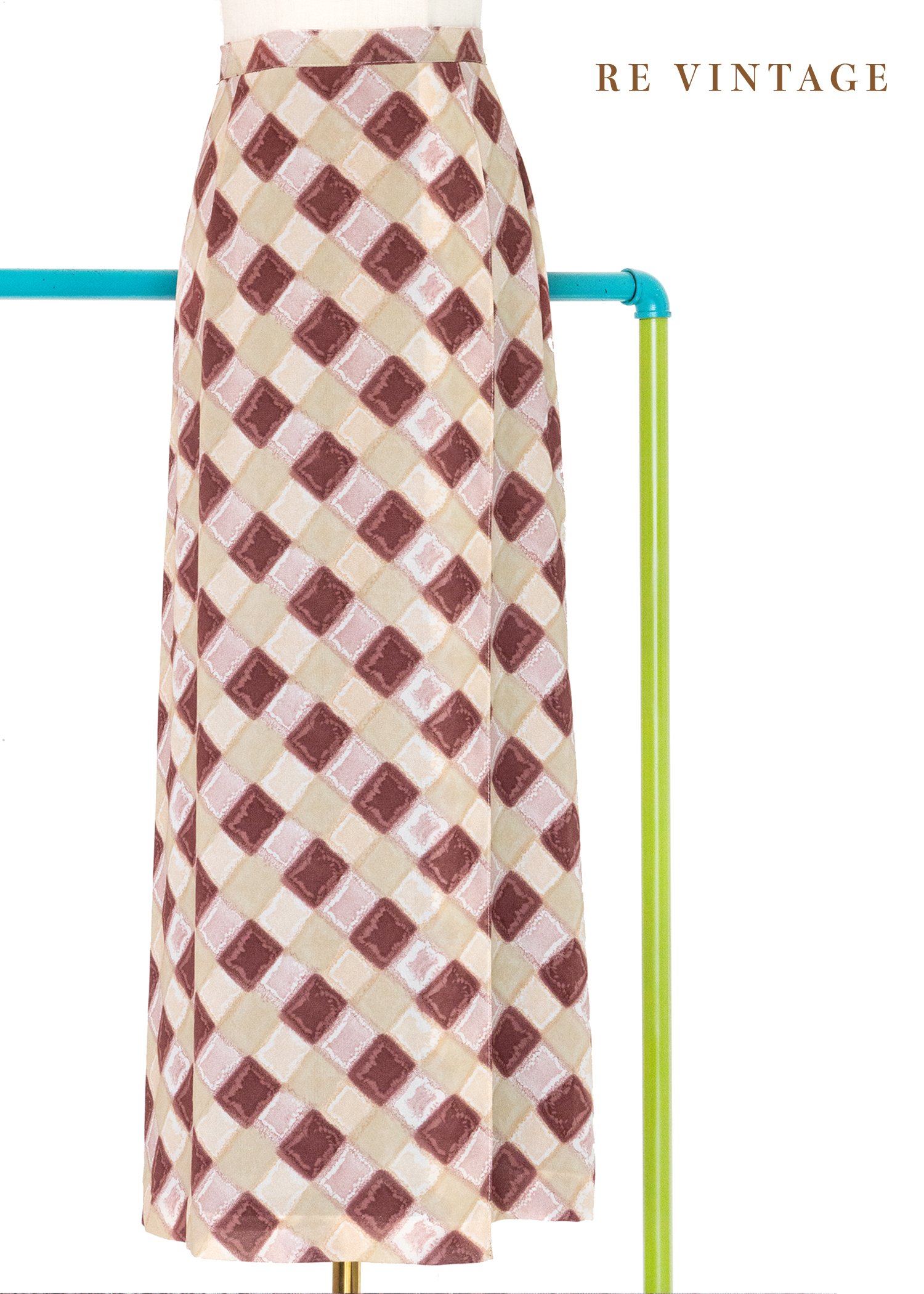酒紅與米白的棋盤詩篇長裙（26"）