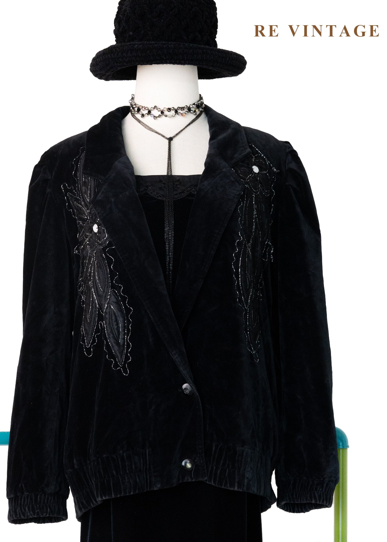 花羽輪廓黑絨深處外套