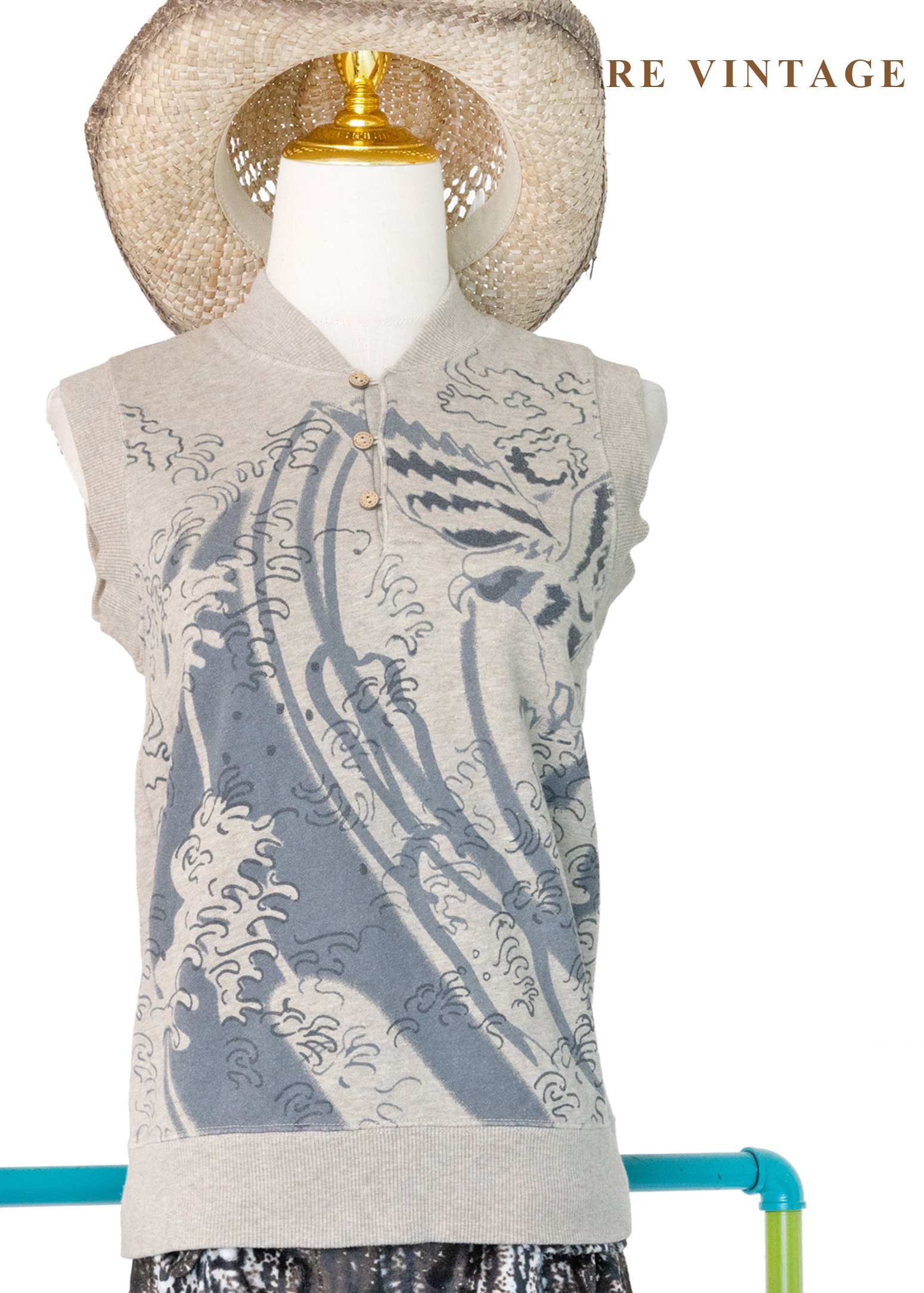 灰藍の浪花米棕色背心