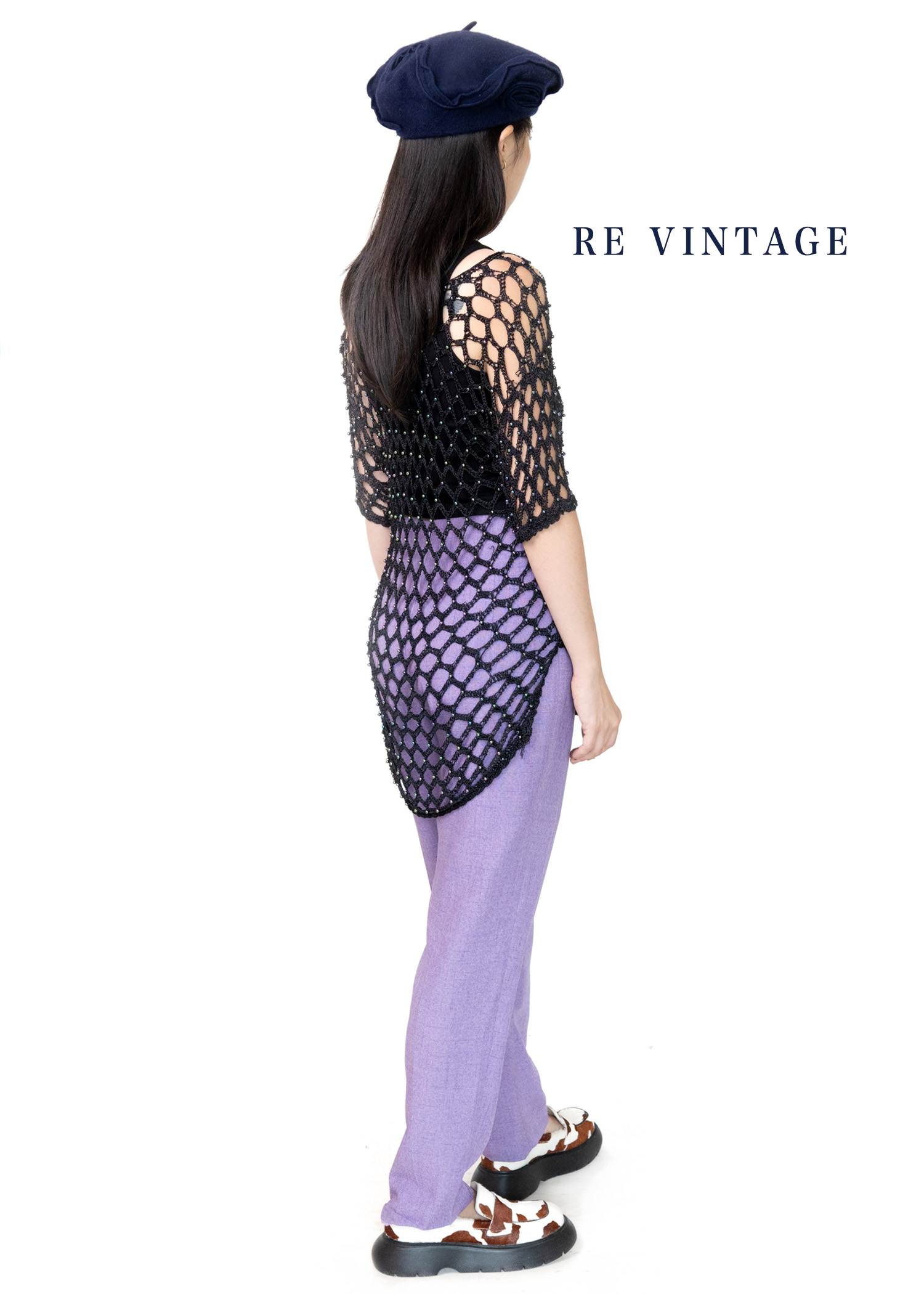 馬卡龍粉紫色高腰西裝褲