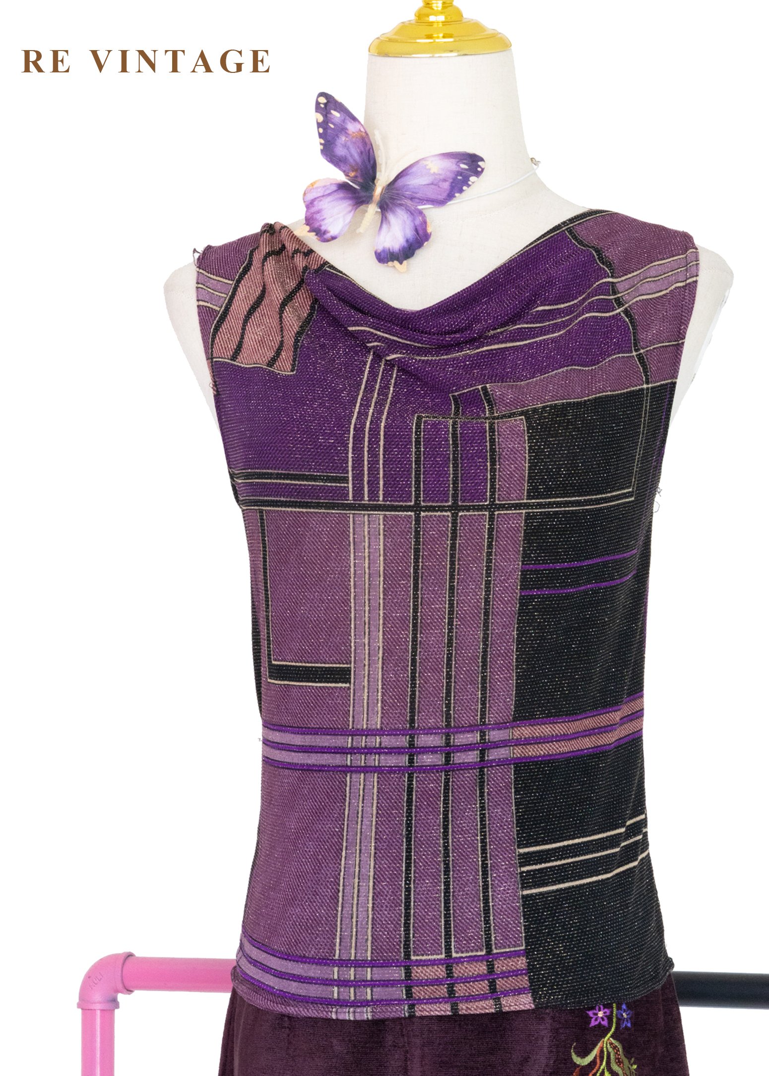 垂墜領口結構線條紫蝶背心