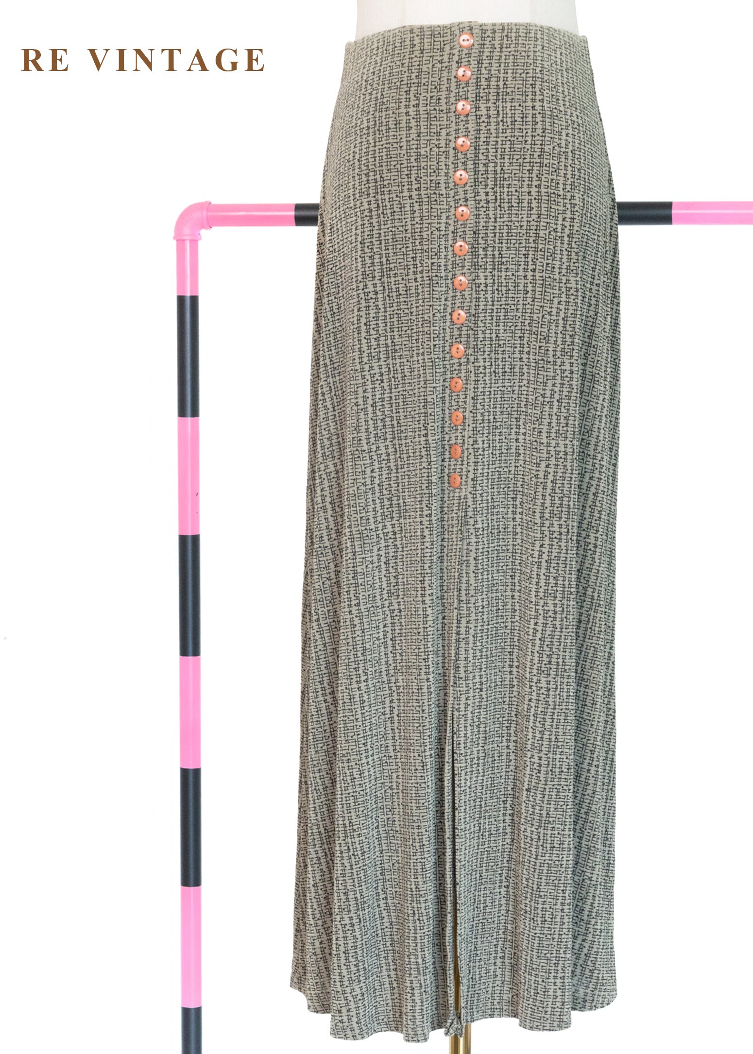 灰綠色畫布筆觸長裙（24-30"）