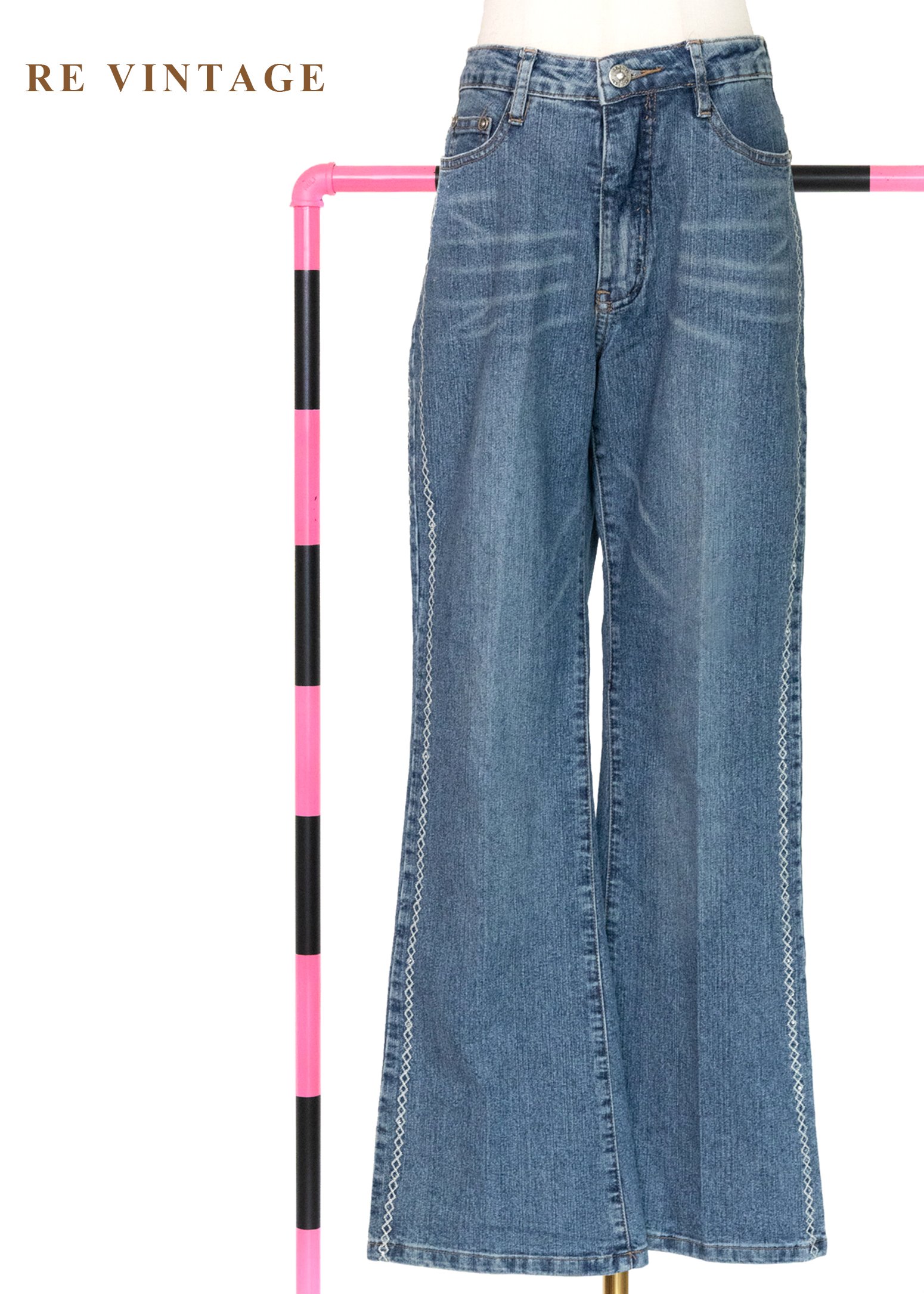 漫遊公路側邊編織圖騰牛仔褲（26"）