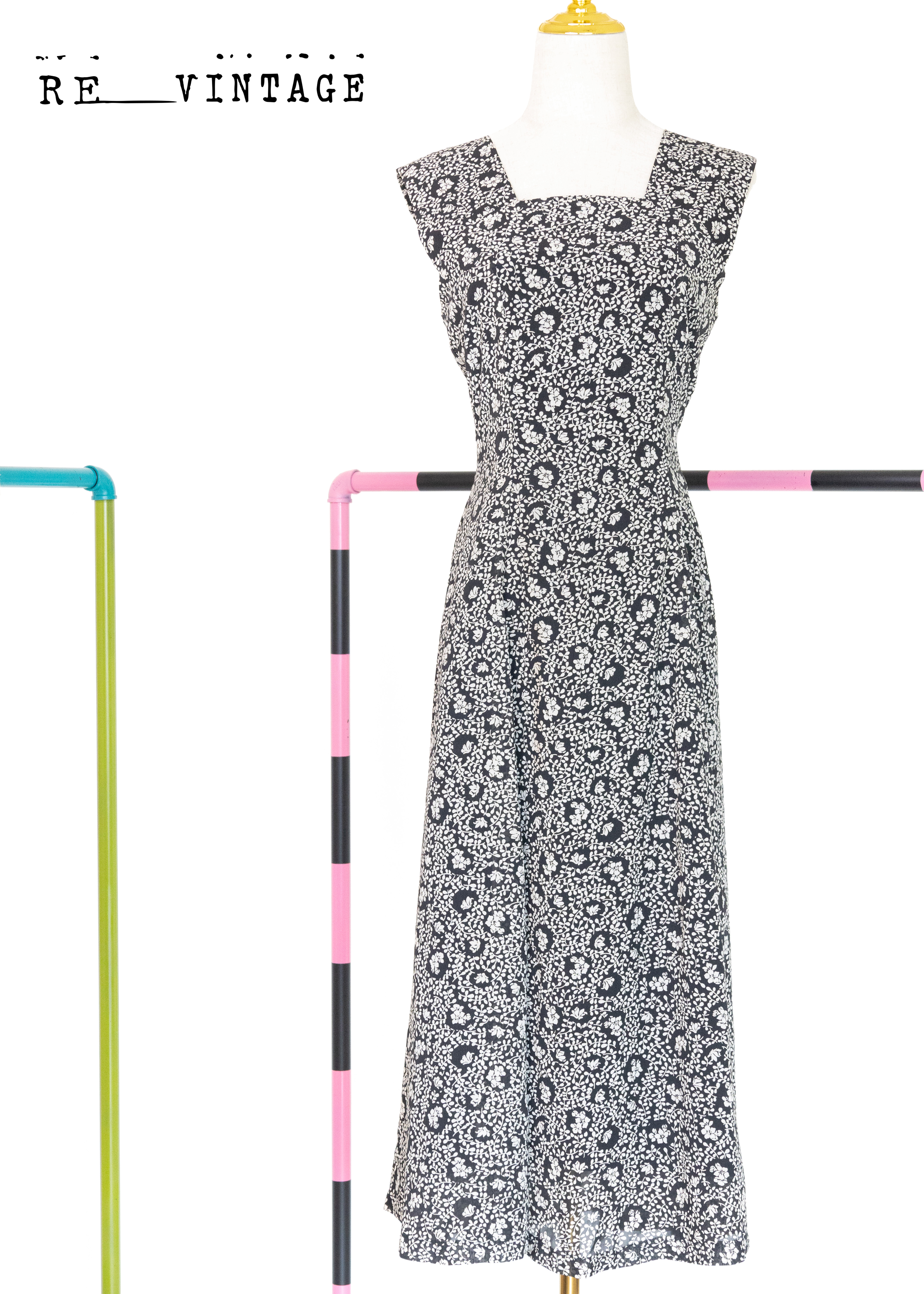 小碎花黑白色氣質長洋裝