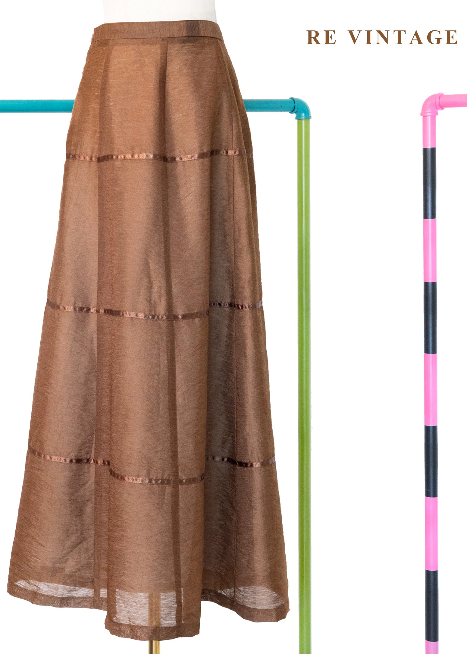 摩卡咖啡的餘韻緞帶拼接大圓裙（24"）