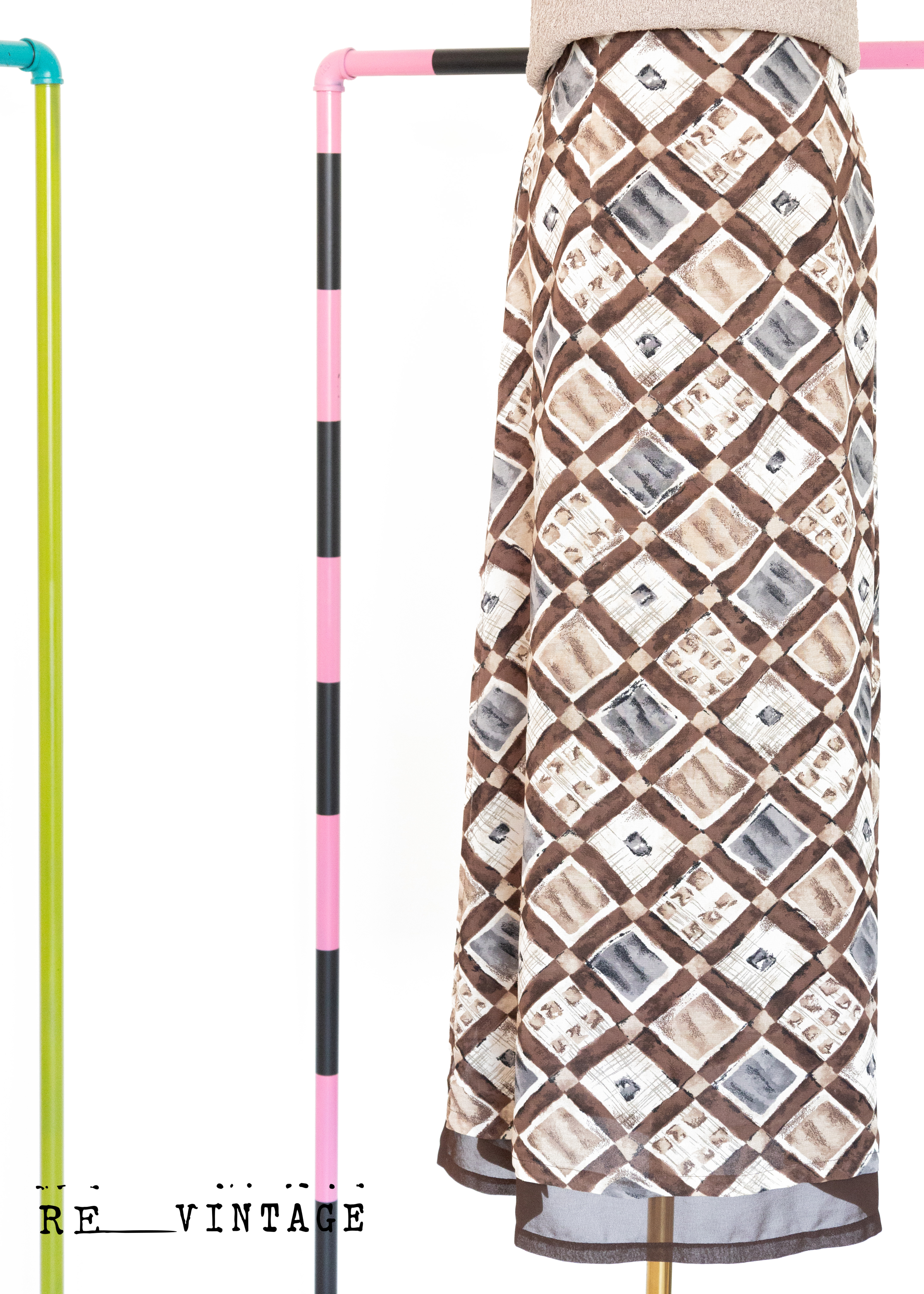 巧克力甜甜菱格高腰長裙