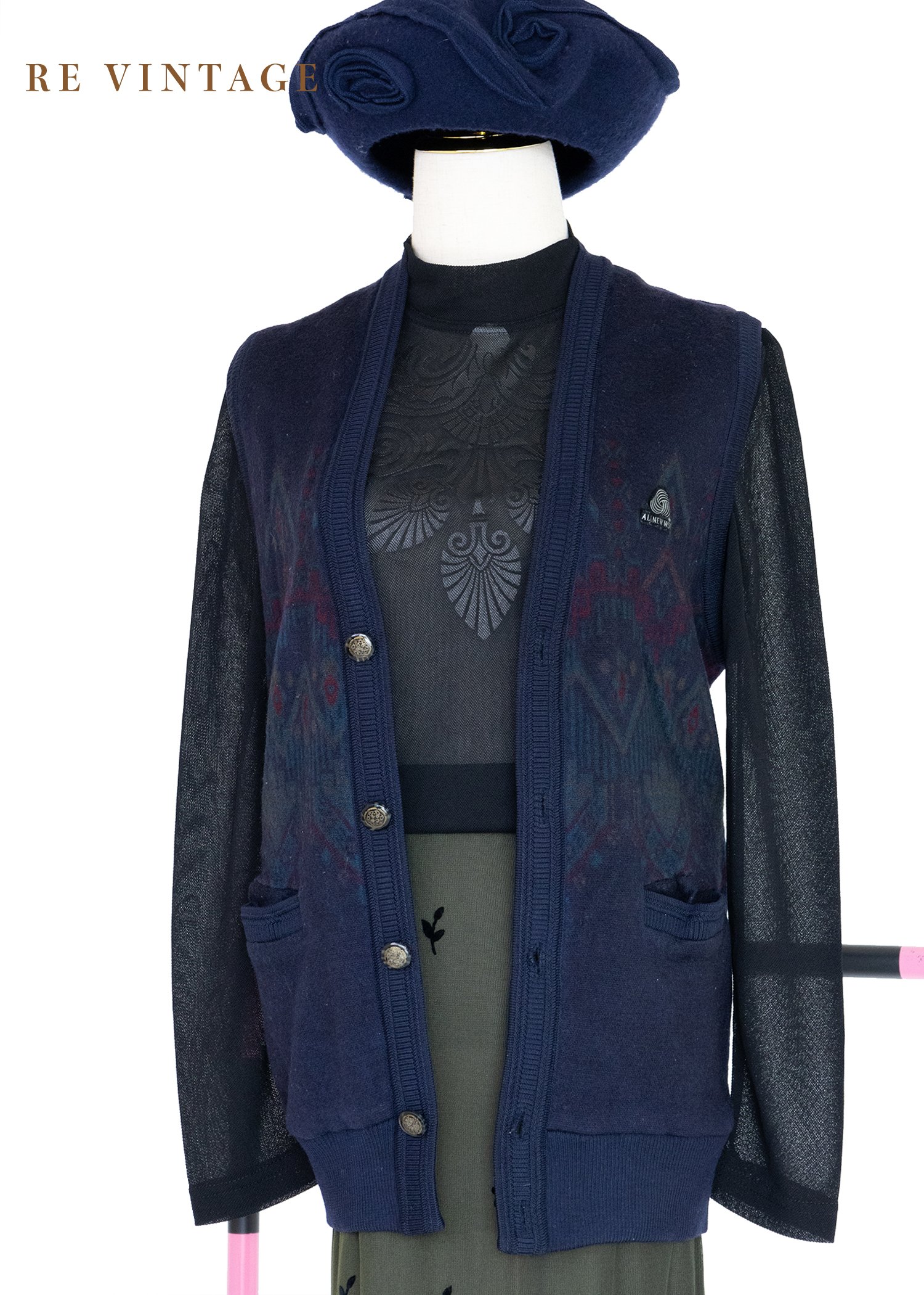 Dark Navy 圖騰毛料針織背心