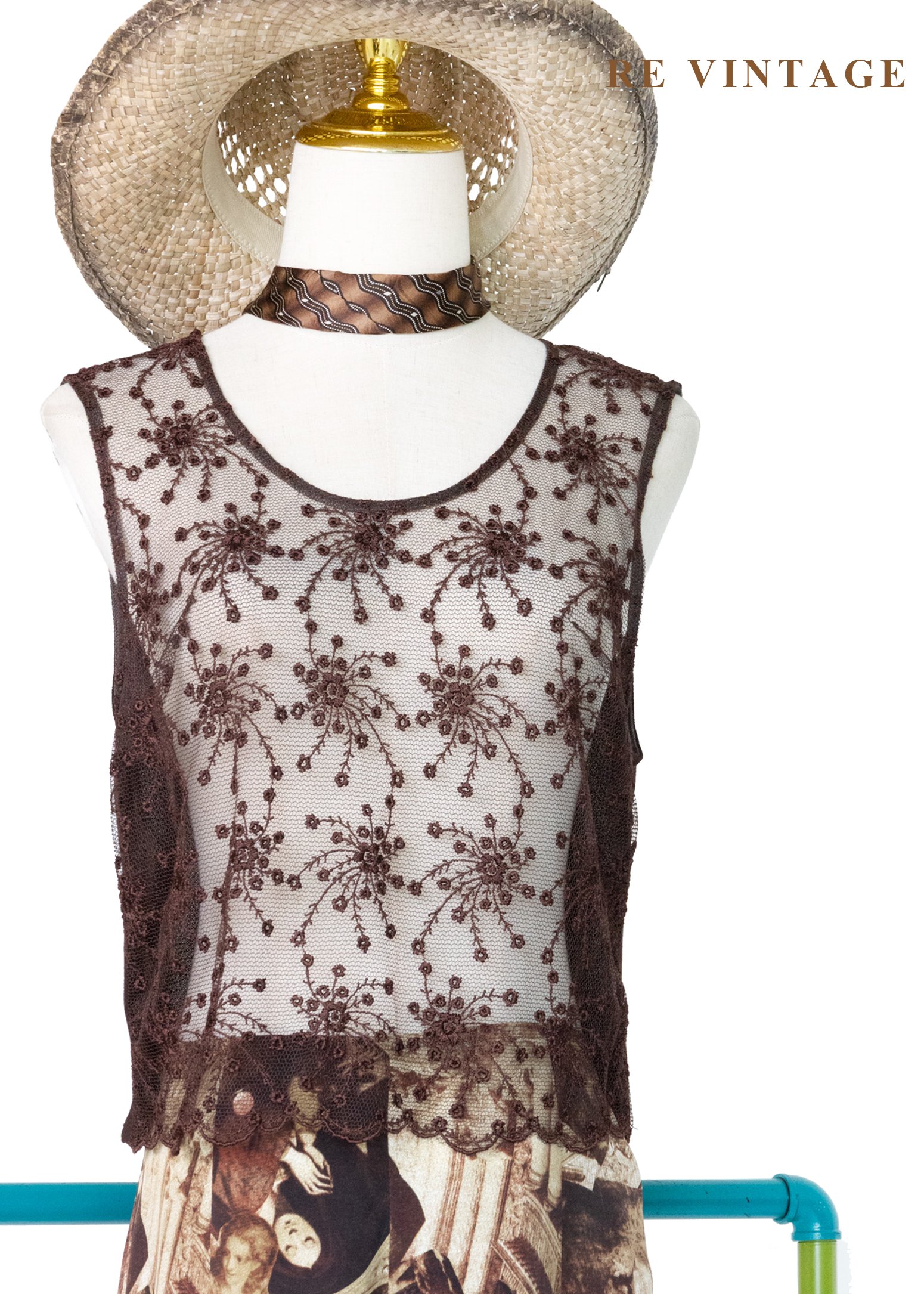 煙燻焦糖煙火圖騰透膚背心