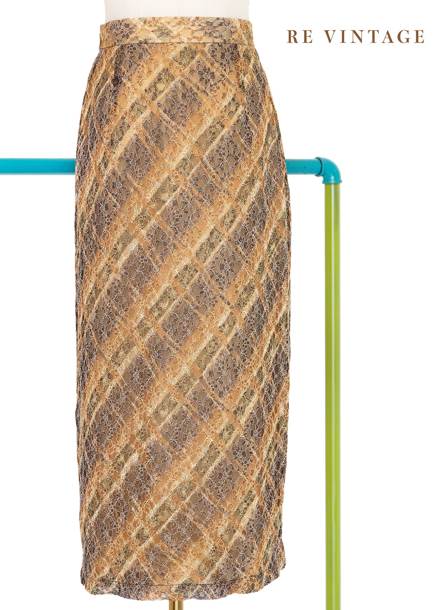 金蔥彩虹小花菱格紋氣質長裙（24-26"）