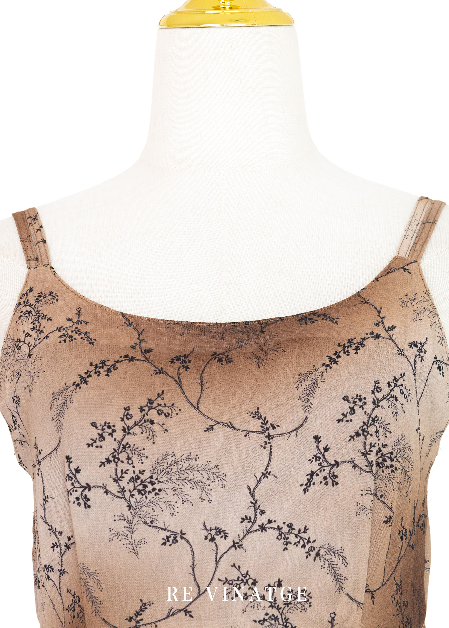 Brown color smudging 小花樹枝細肩帶洋裝