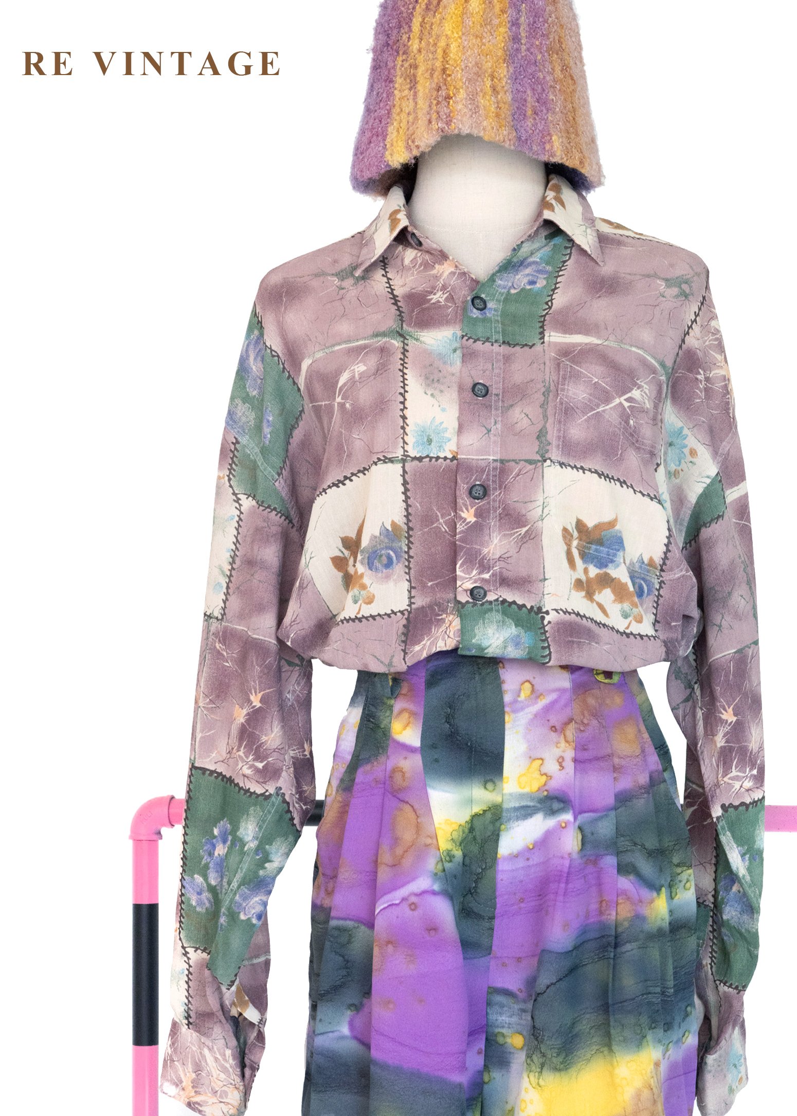 霧紫色拼貼詩襯衫