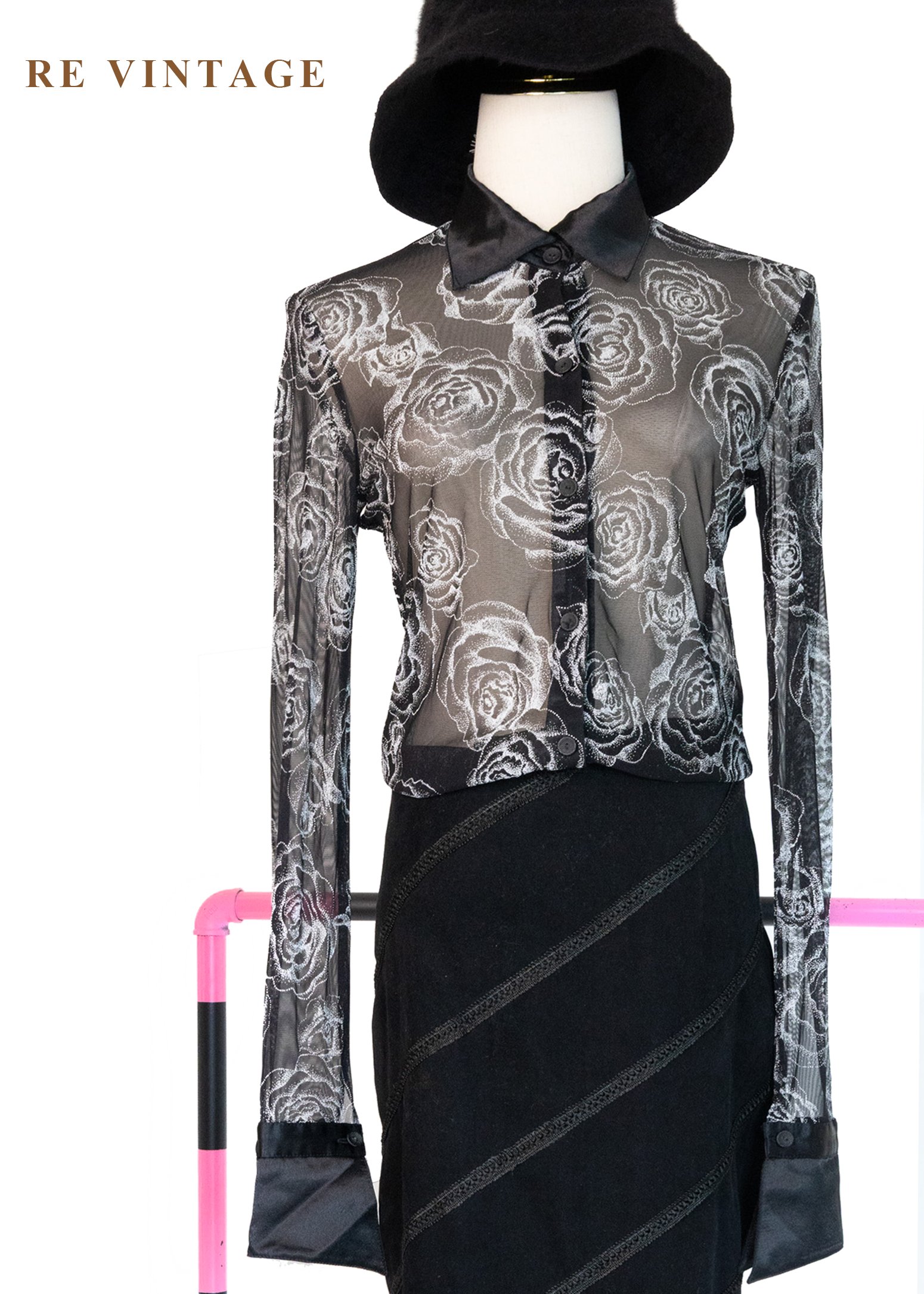 黑霧白玫瑰透膚上衣