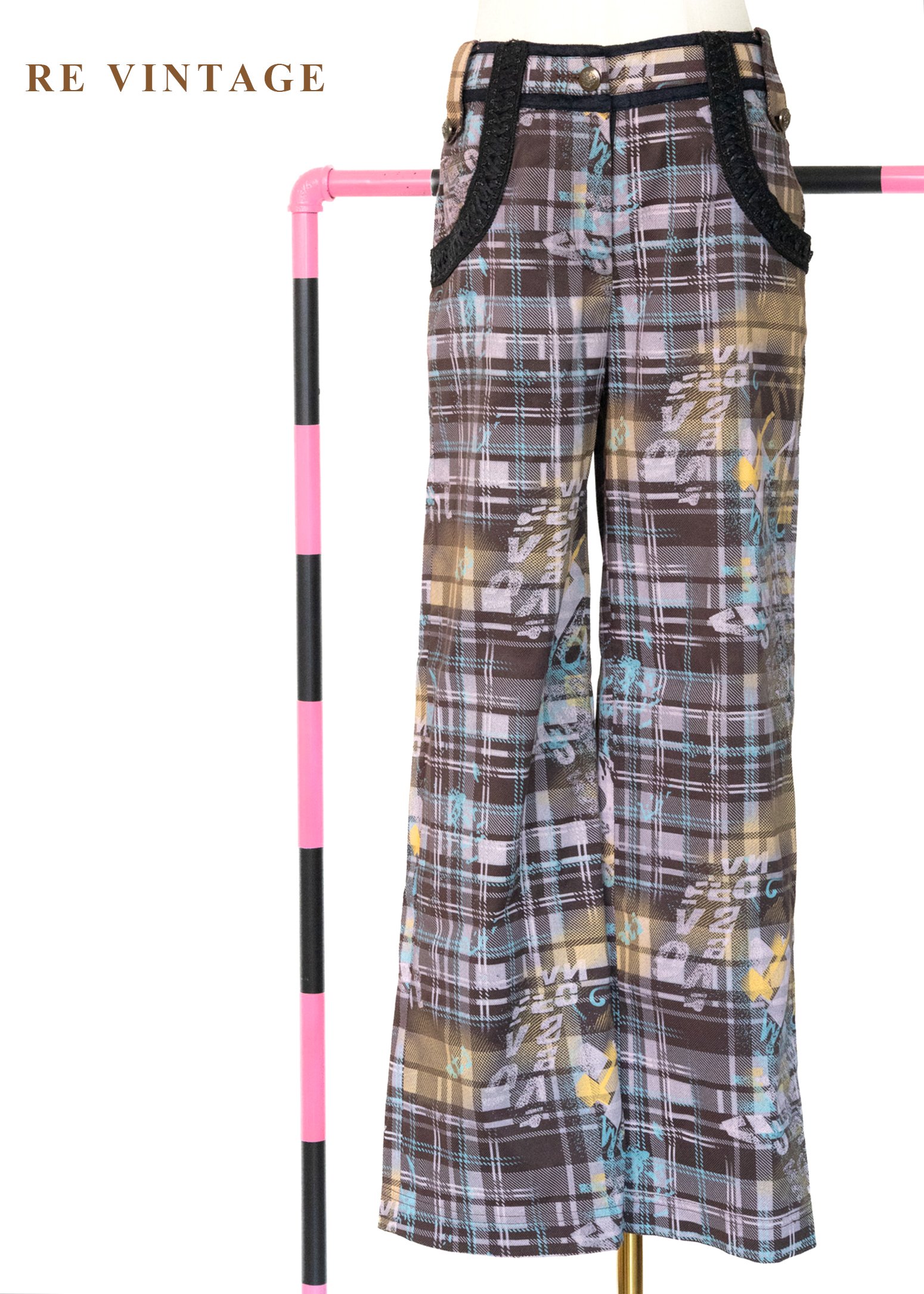 解構噴漆格紋直筒褲（28"）